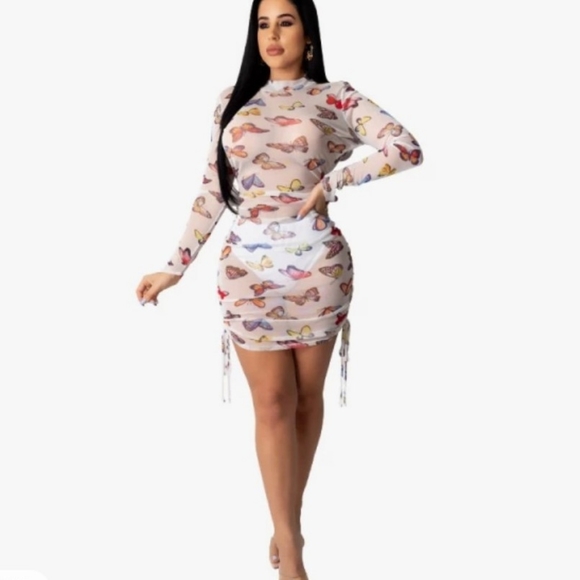 Women's Long Sleeves Printed Mesh Bodycon Dress, Clubwear - Picture 1 of 11